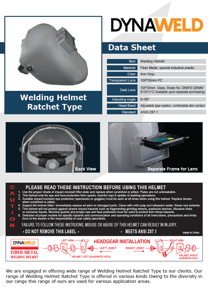 Fiber Metal Welding Helmet Ratchet Type Dynaweld